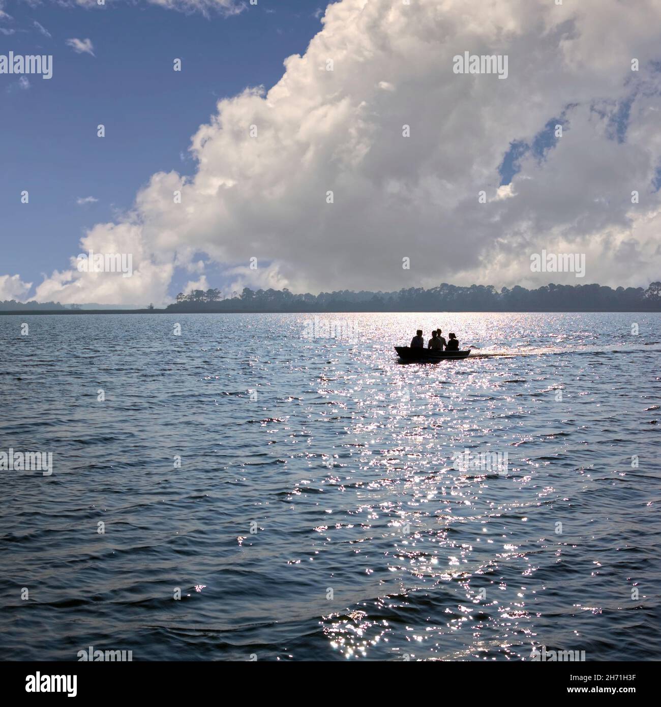People enjoy a boat ride at Port Royal Sound in Beaufort South Carolina