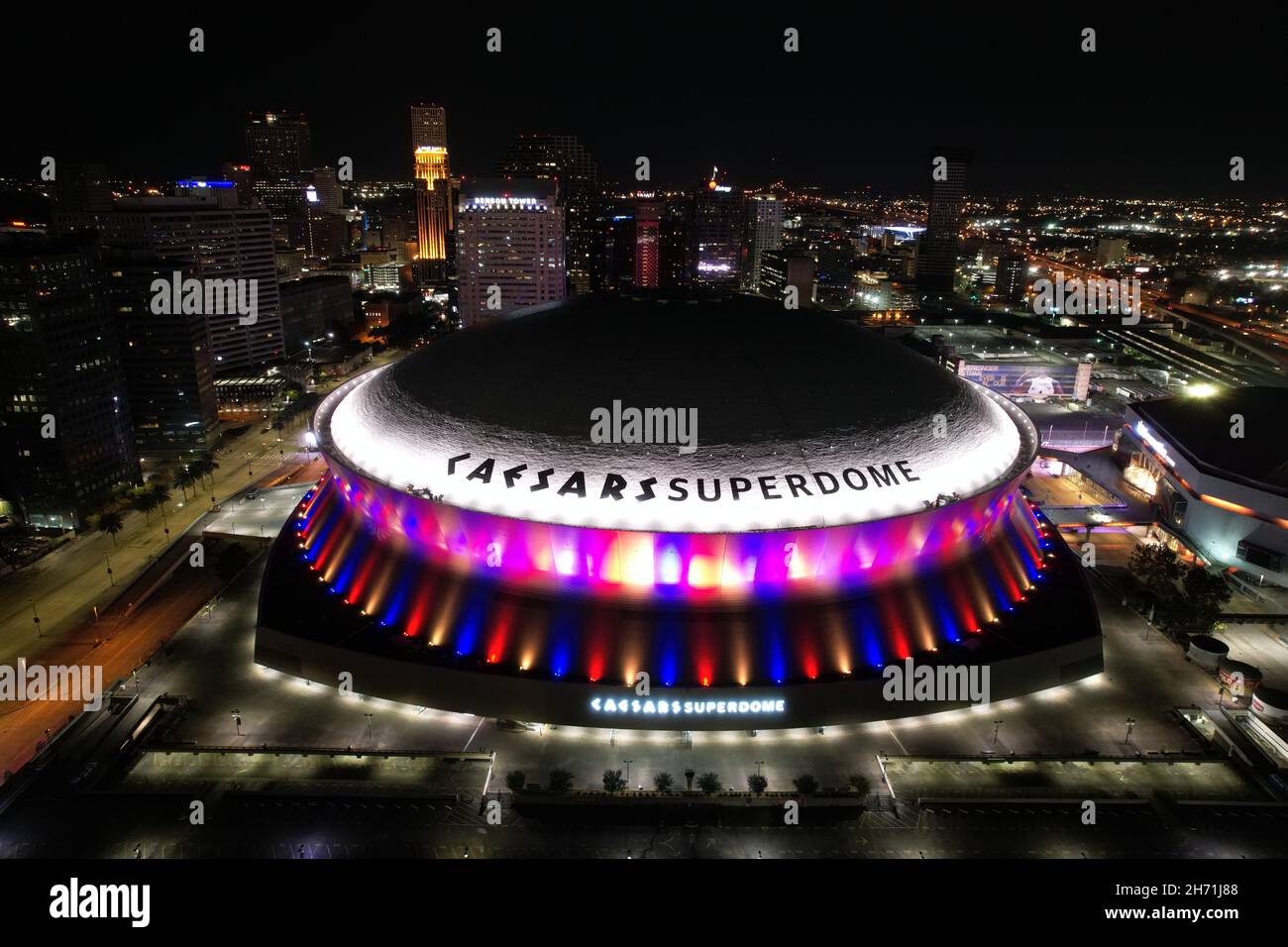 An aerial view of the Caesars Superdome, Saturday, Nov. 14, 2021, in ...