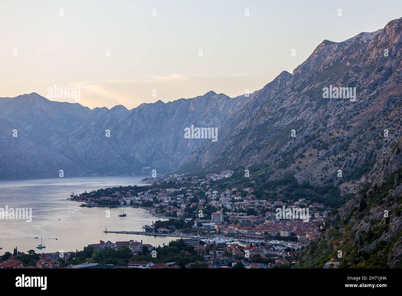 View of Kotor in Boka Kotorska Bay, Montenegro Stock Photo