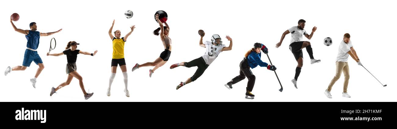 Sport collage. Tennis, basketball, soccer football, hockey, golf ...