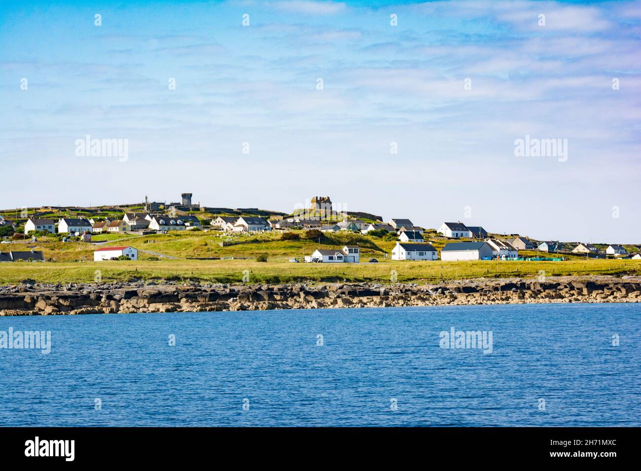 View of the coast and the village of the Inisheer Island from the sea, Galway County, Ireland Stock Photo