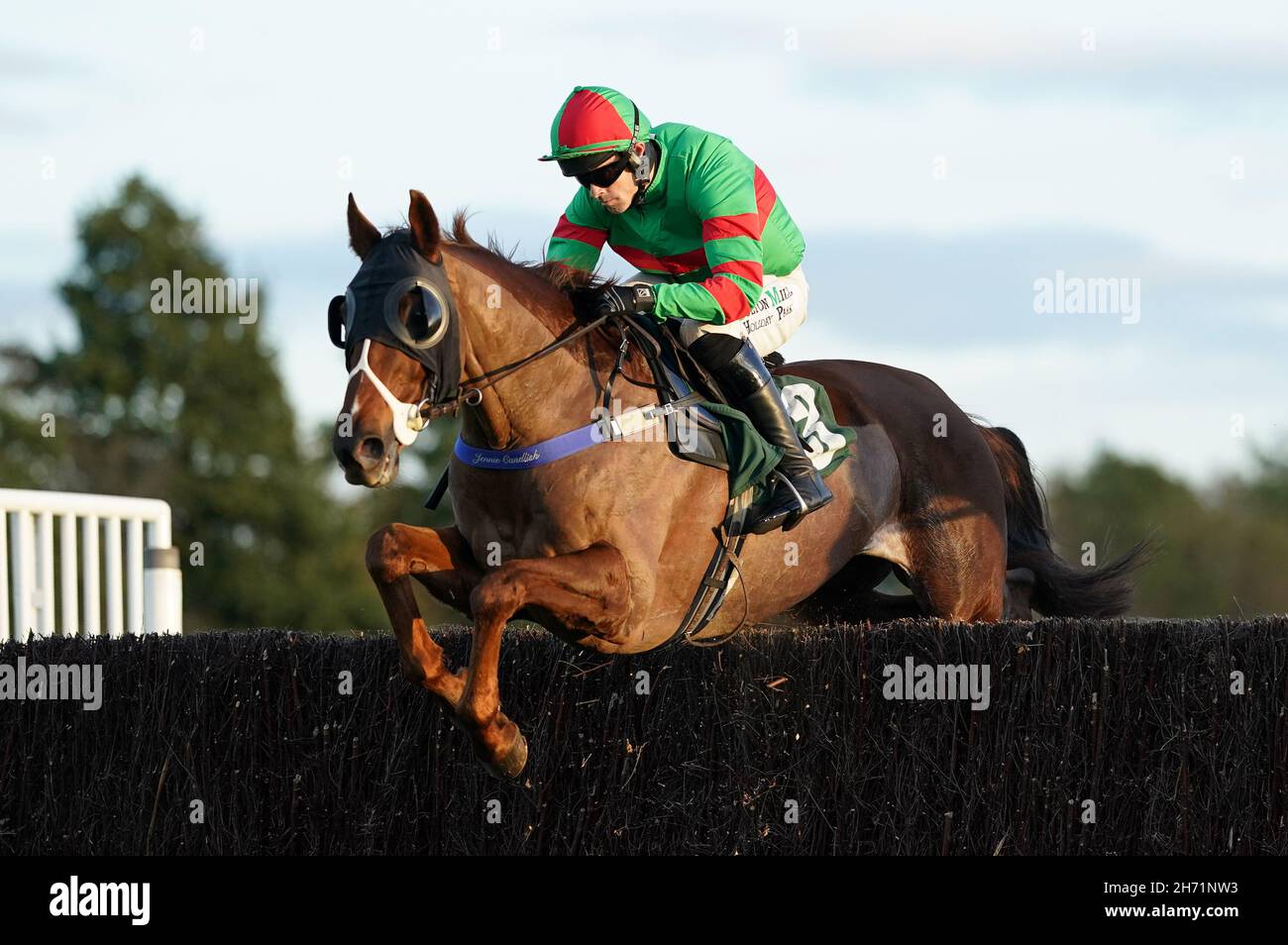 Red Giant and Sean Quinlan in action during the Injured Jockeys Fund Handicap Chase at Catterick Racecourse. Picture date: Friday November 19, 2021. Stock Photo