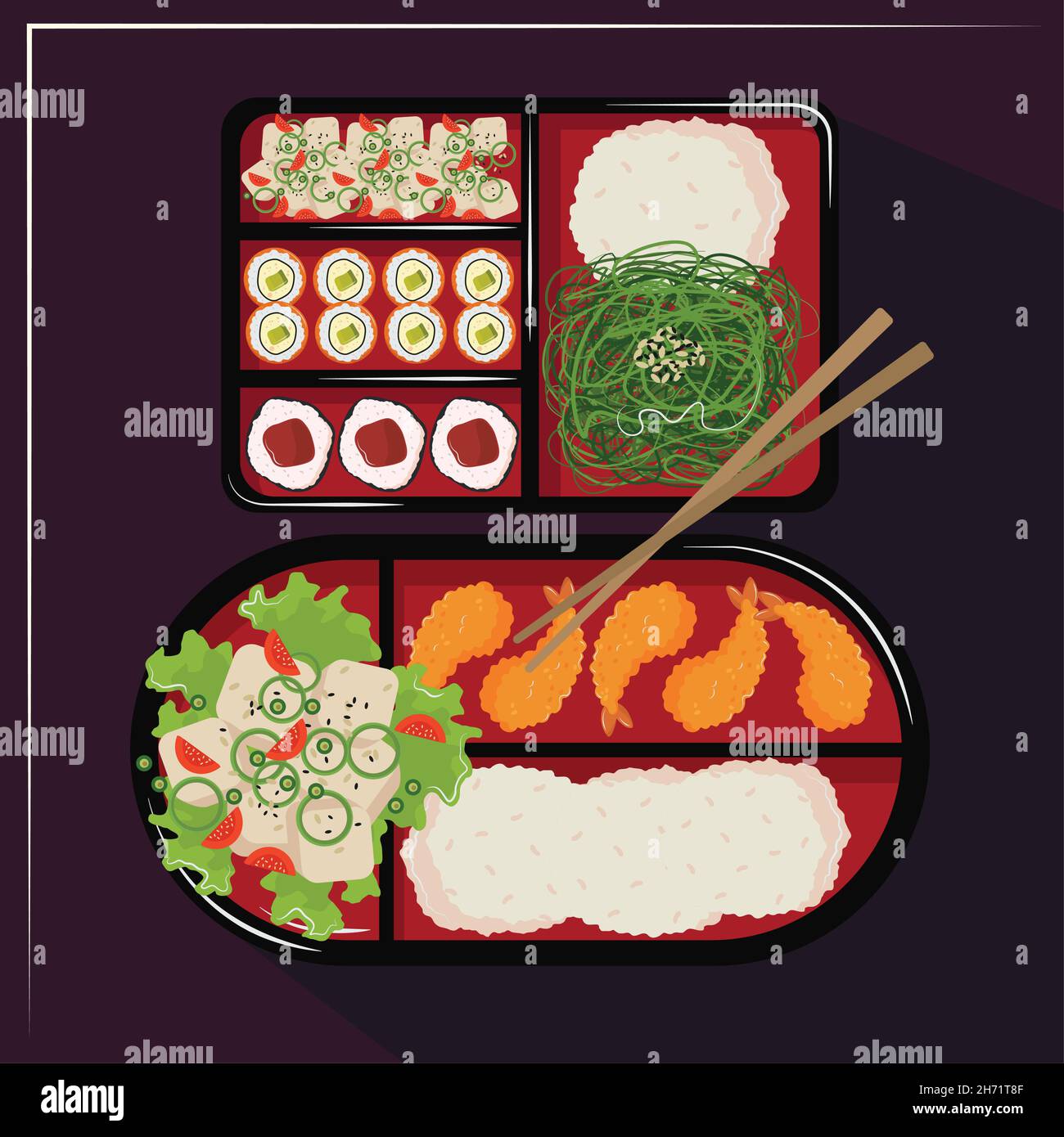 bento box with sushi and rolls Stock Vector Image & Art Alamy