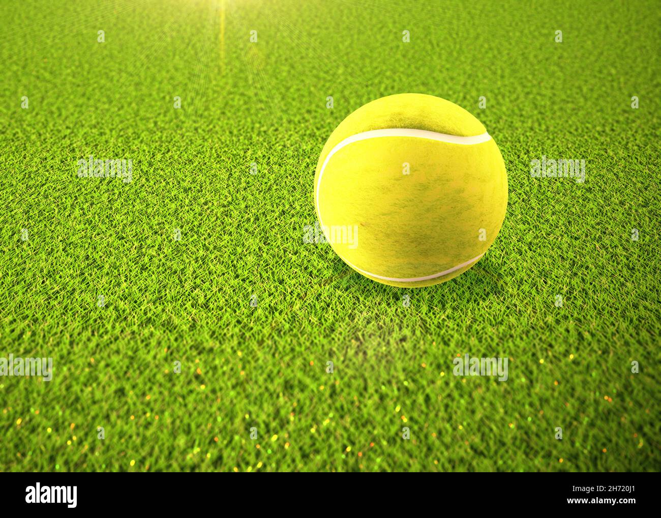 Digitally rendered tennis ball on the green grass background Stock ...