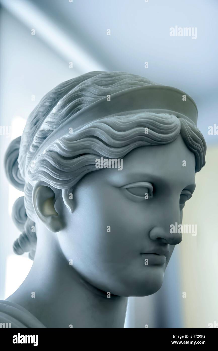 Closeup on the head on a statue of marble Stock Photo