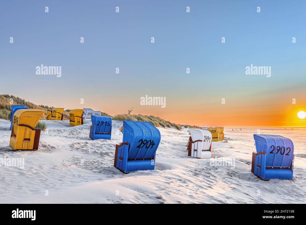 Sunset at the beach on Juist, East Frisian Islands, Germany. Stock Photo