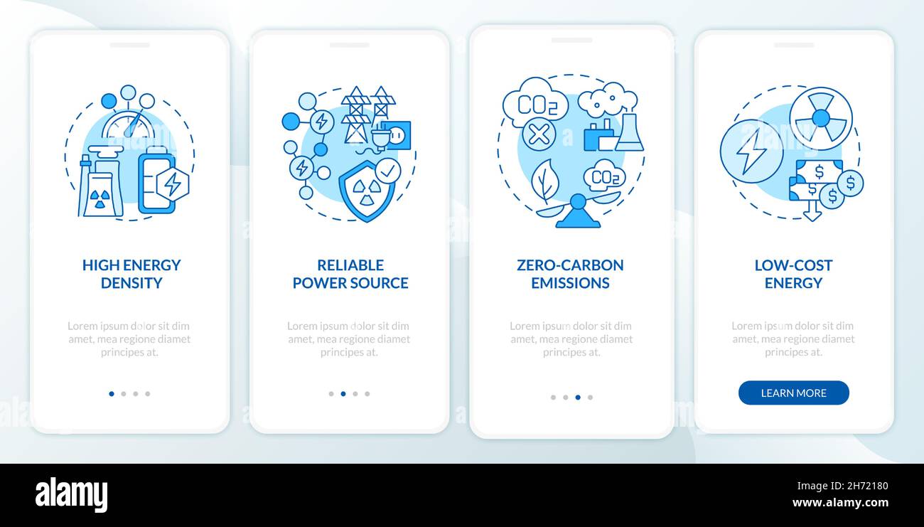 Nuclear power pros onboarding mobile app page screen Stock Vector