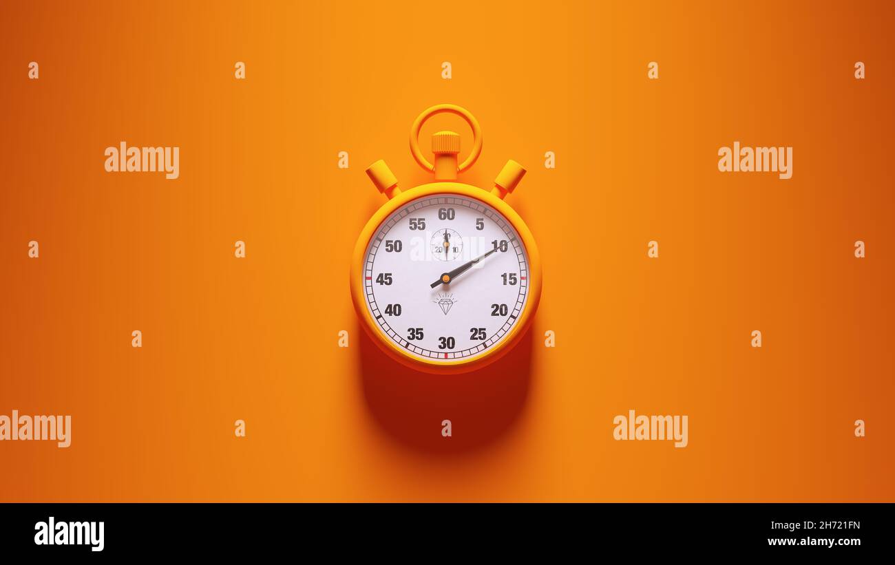 Orange Stopwatch Time Clock Alarm Watch White Face Timer Orange Background 3d illustration render Stock Photo