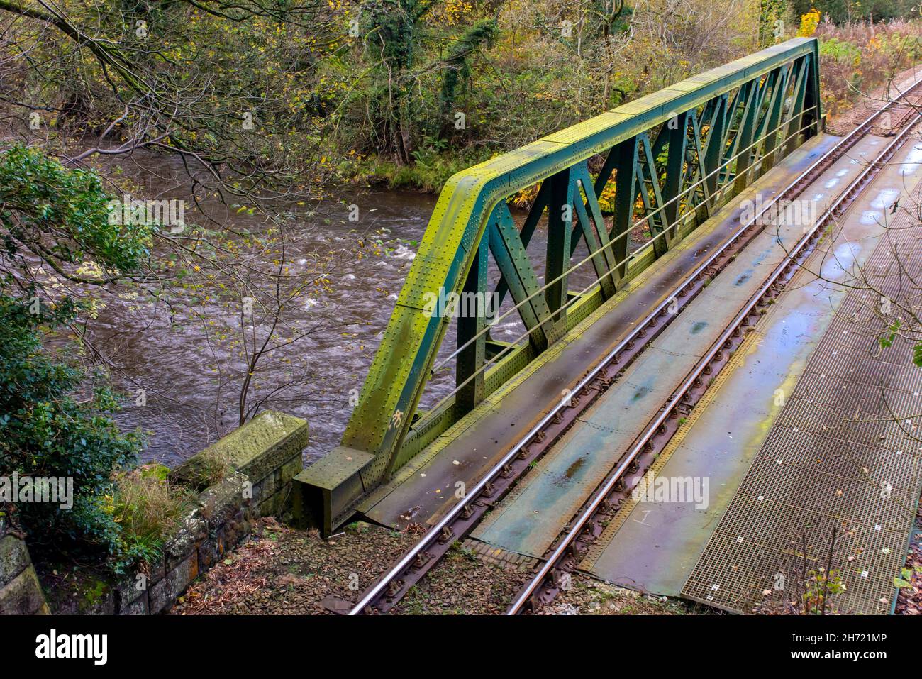 Bridge over the River Derwent near Cromford on the single track Matlock to Derby railway line in the Derbyshire Peak District England UK. Stock Photo