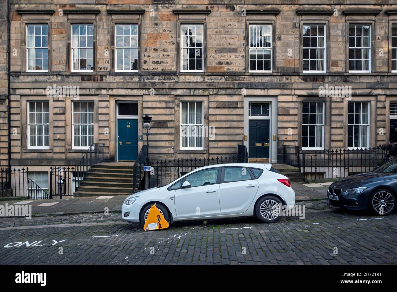 An untaxed vehicle clamped by the DVLA in India Street, Edinburgh