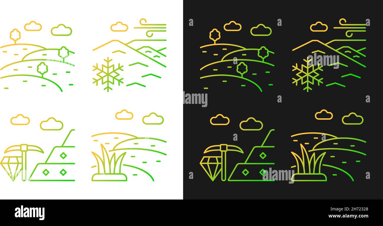 Land diversity gradient icons set for dark and light mode Stock Vector