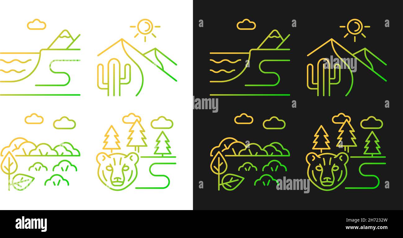 Natural landforms gradient icons set for dark and light mode Stock ...