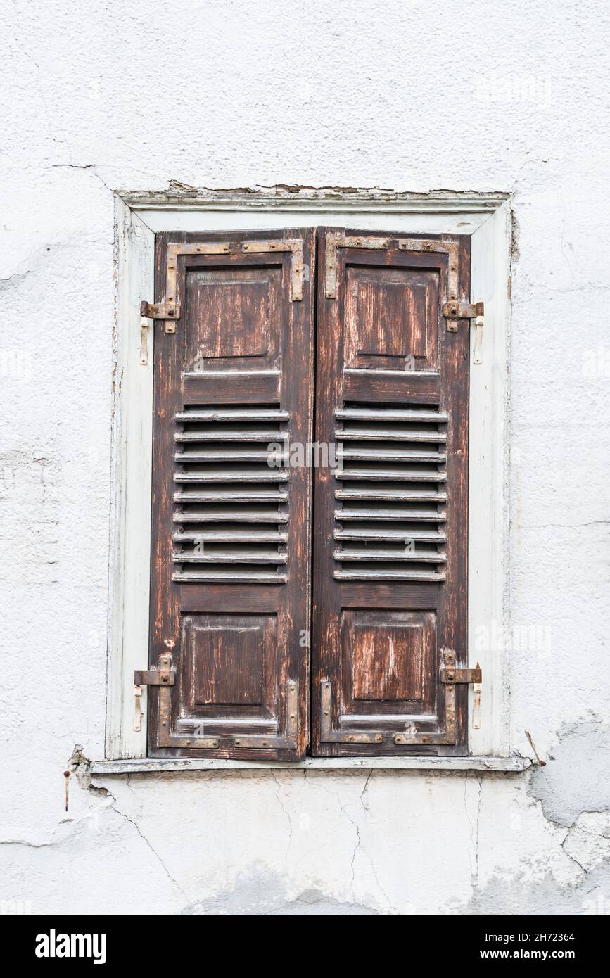 Old window with closed wooden shutters, Germany Stock Photo Alamy