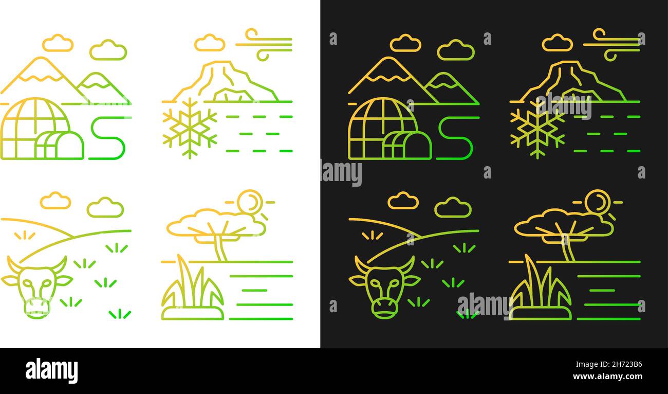 Climate zones gradient icons set for dark and light mode Stock Vector