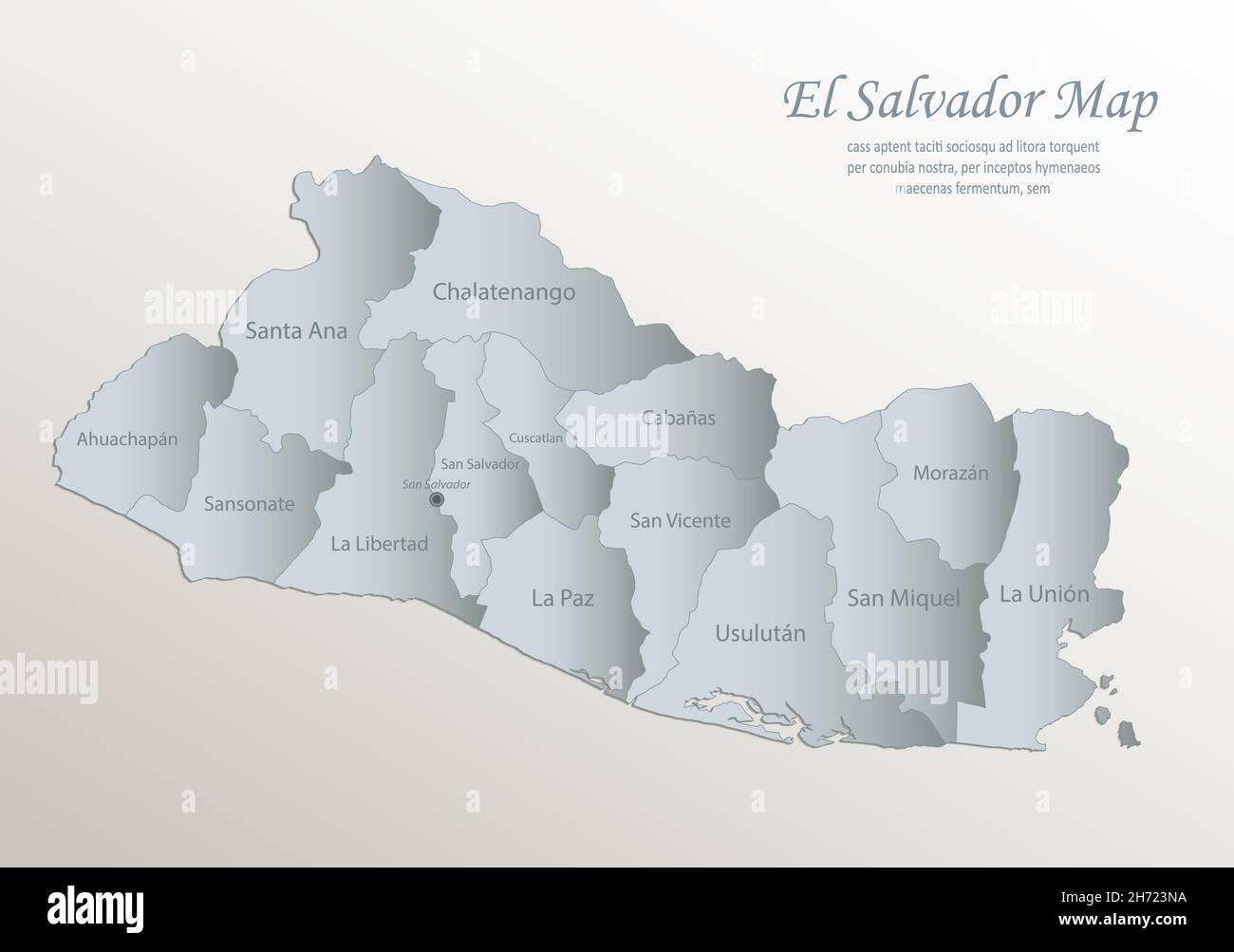 El Salvador map, administrative division with names, white blue card