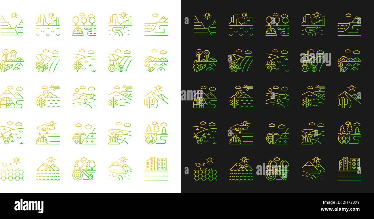 Land types gradient icons set for dark and light mode Stock Vector ...