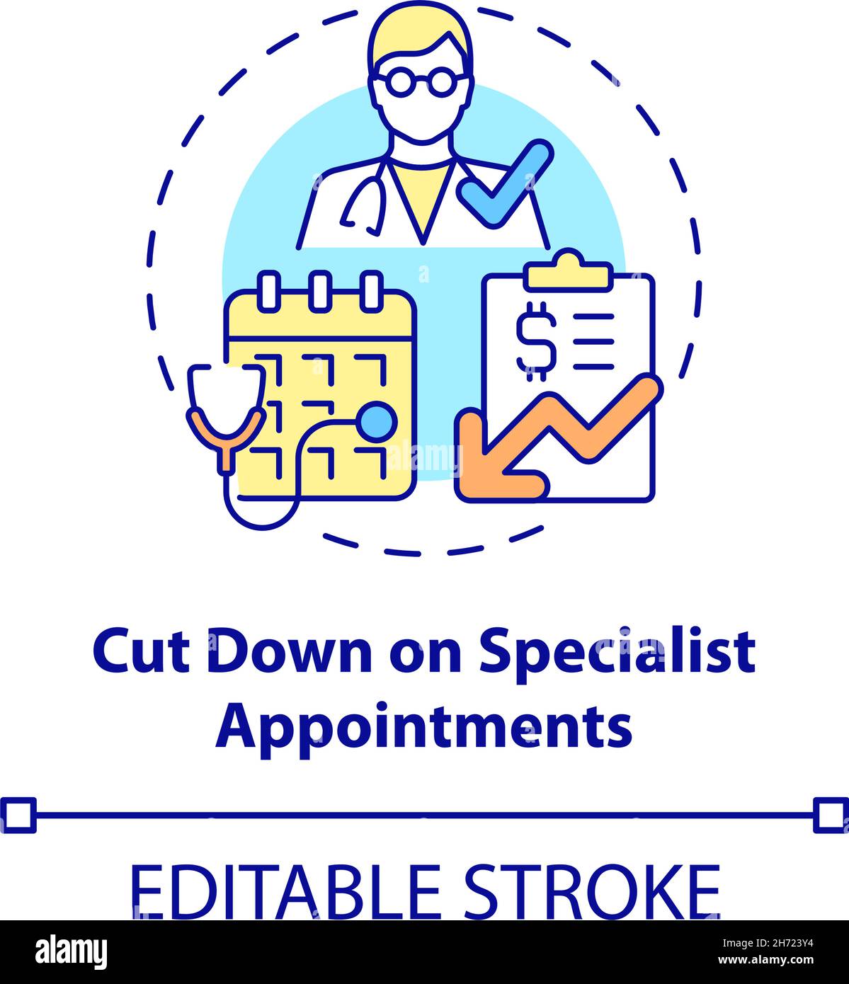 Cut down on specialist appointments concept icon Stock Vector
