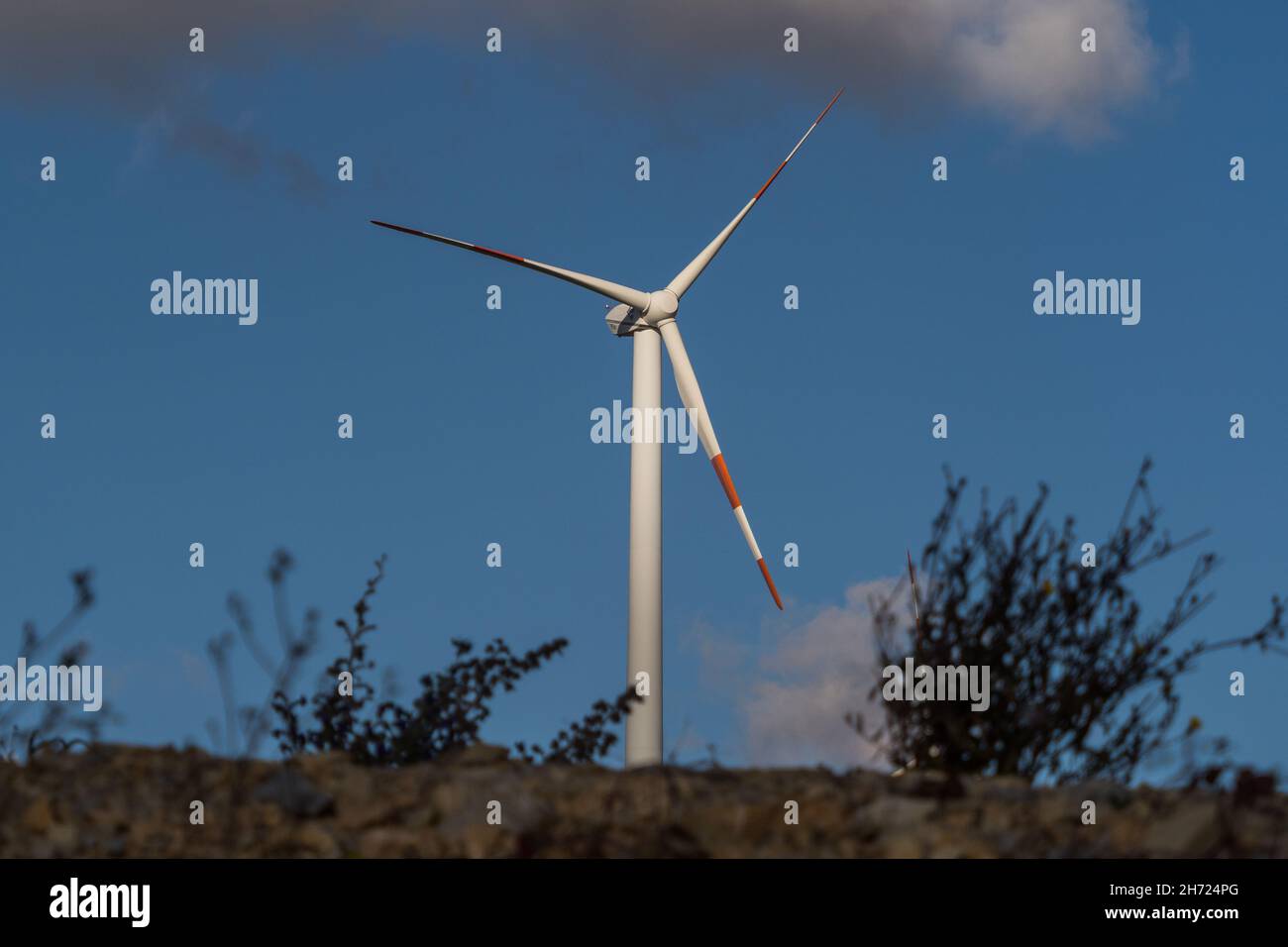 windmill bucha thuringia energy power politics background Stock Photo