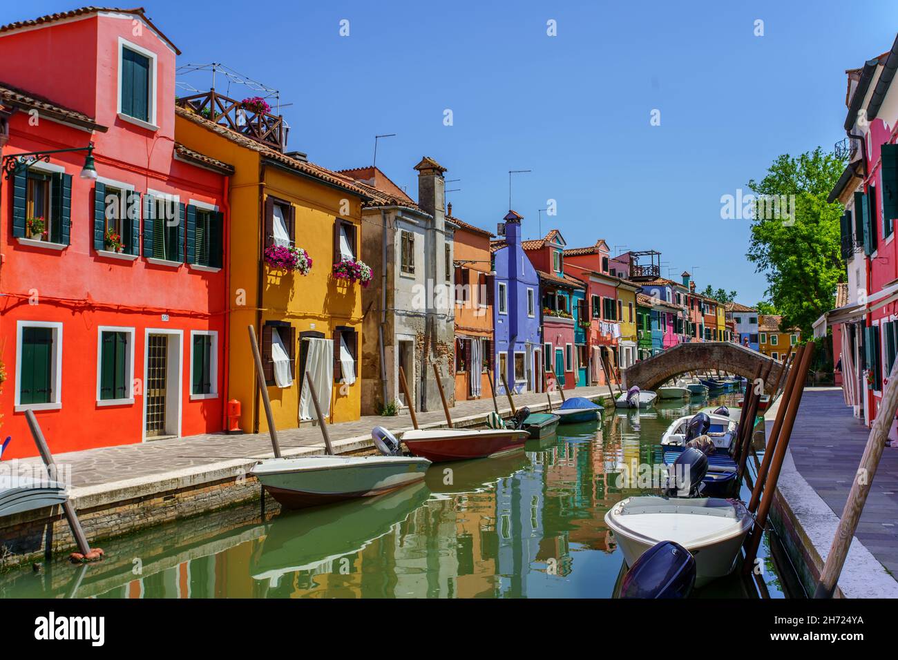 View of Burano island with typical multicolored houses Stock Photo