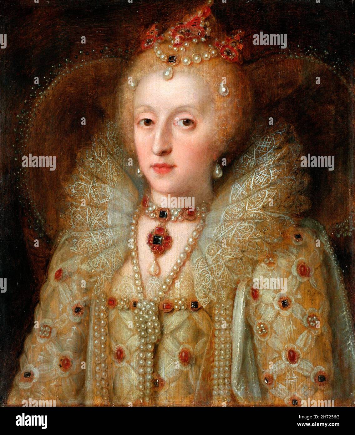 Elizabeth I. Portrait of  Queen Elizabeth I (1533-1603), anonymous, oil on panel, c. 1550-99 Stock Photo