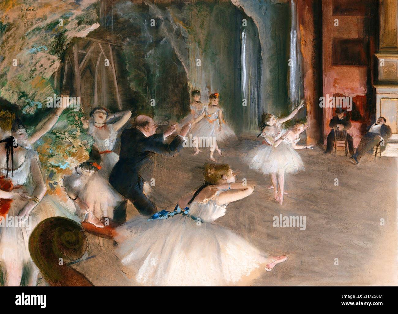 Degas. Painting entitled 'The Rehearsal Onstage' by Edgar Degas (1834-1917), Pastel over brush-and-ink drawing on thin cream-colored wove paper, c. 1874 Stock Photo