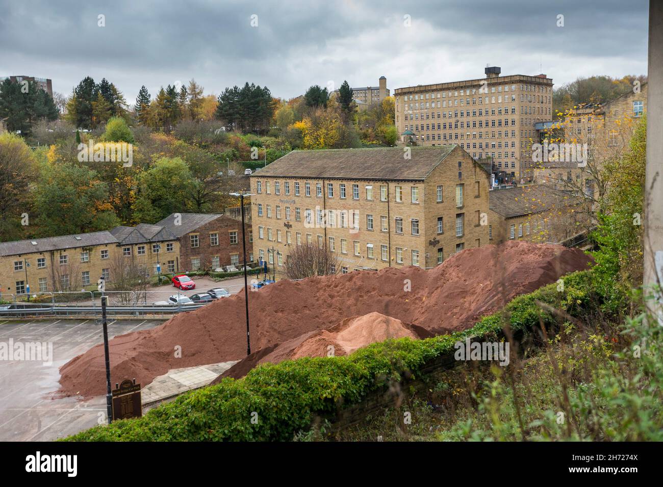 A giant stock pile of grit also known as salt dominates the car park
