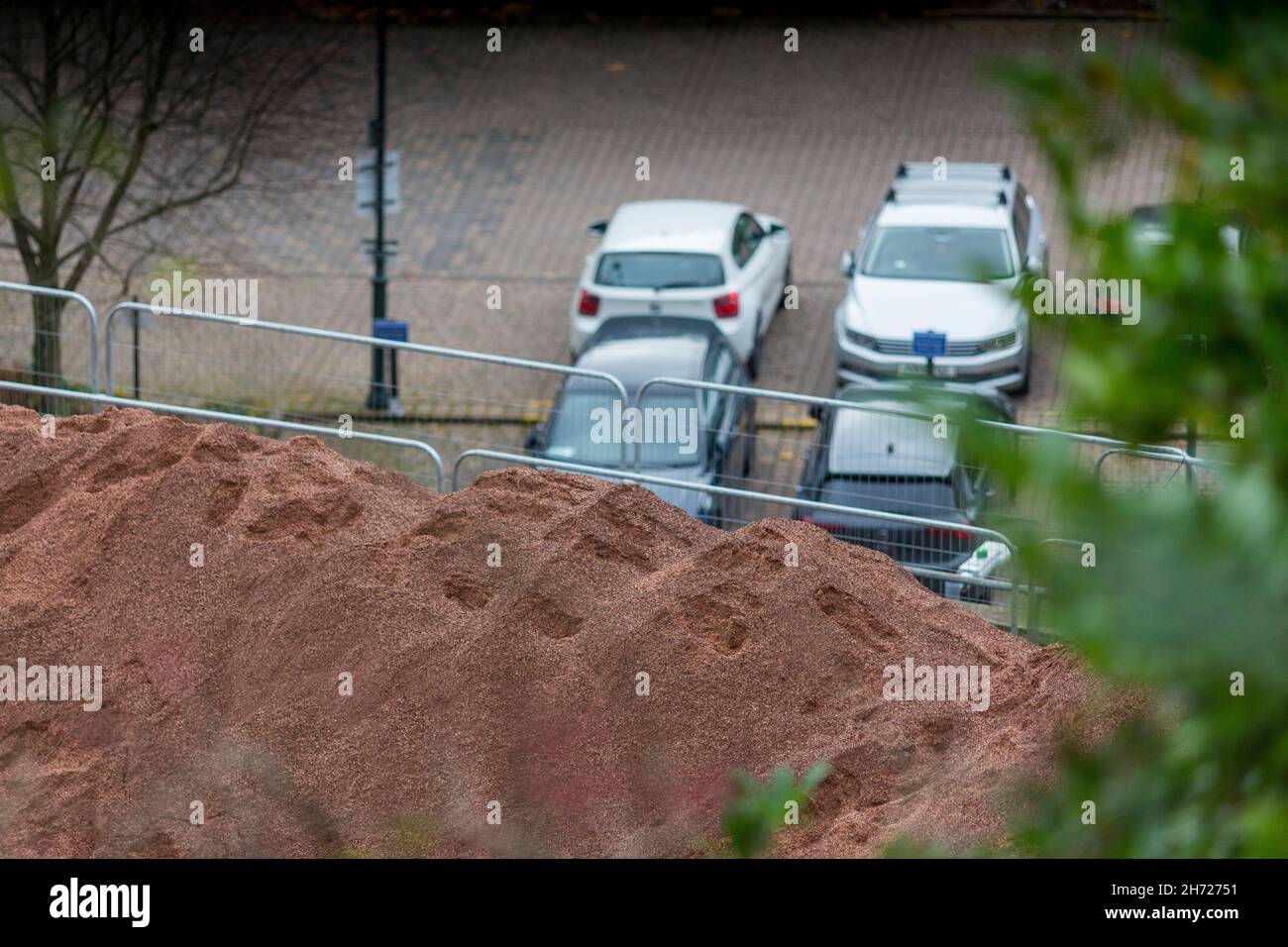 A giant stock pile of grit also known as salt dominates the car park