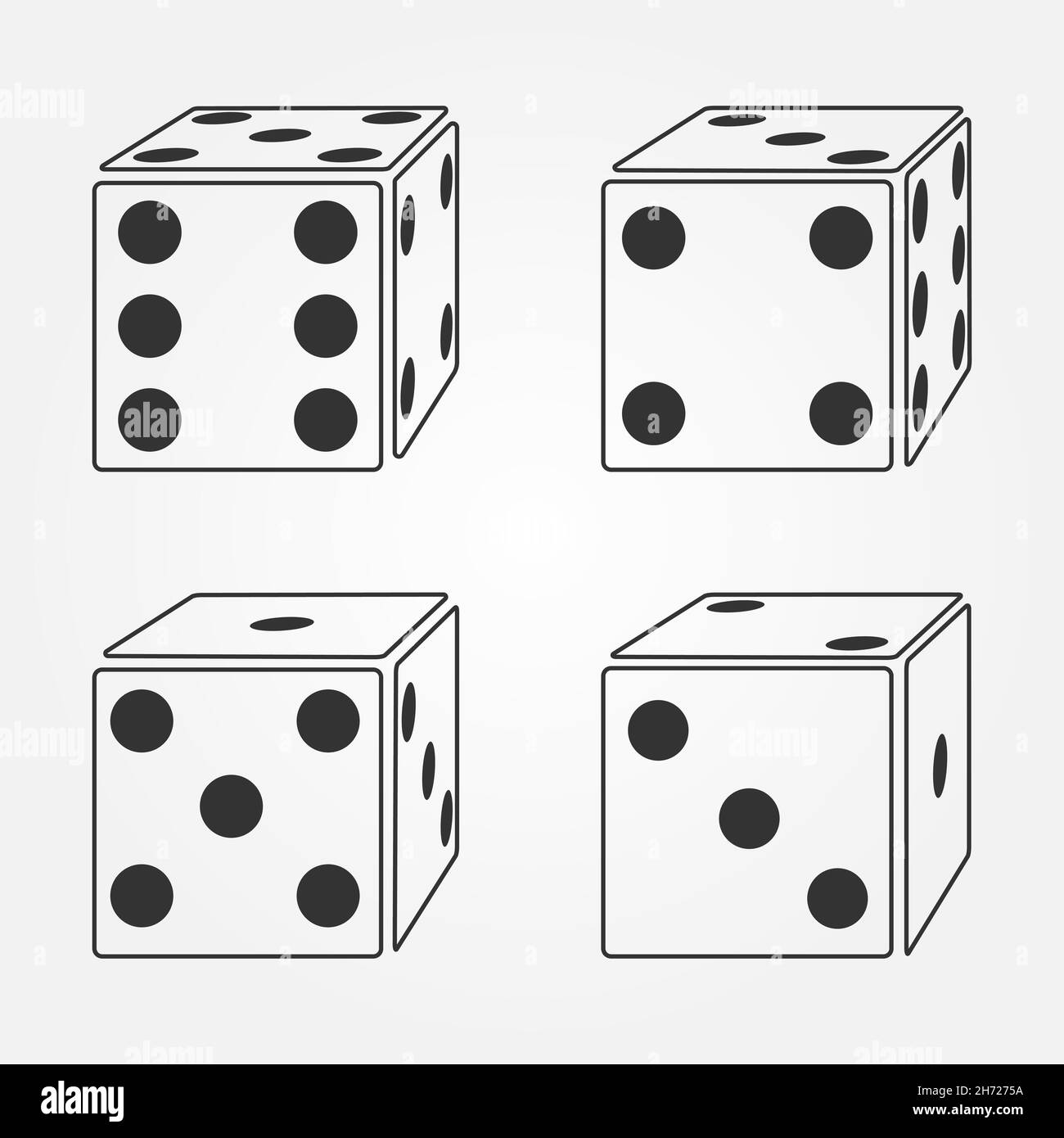 Dice simple flat black vector samples isolated on white background