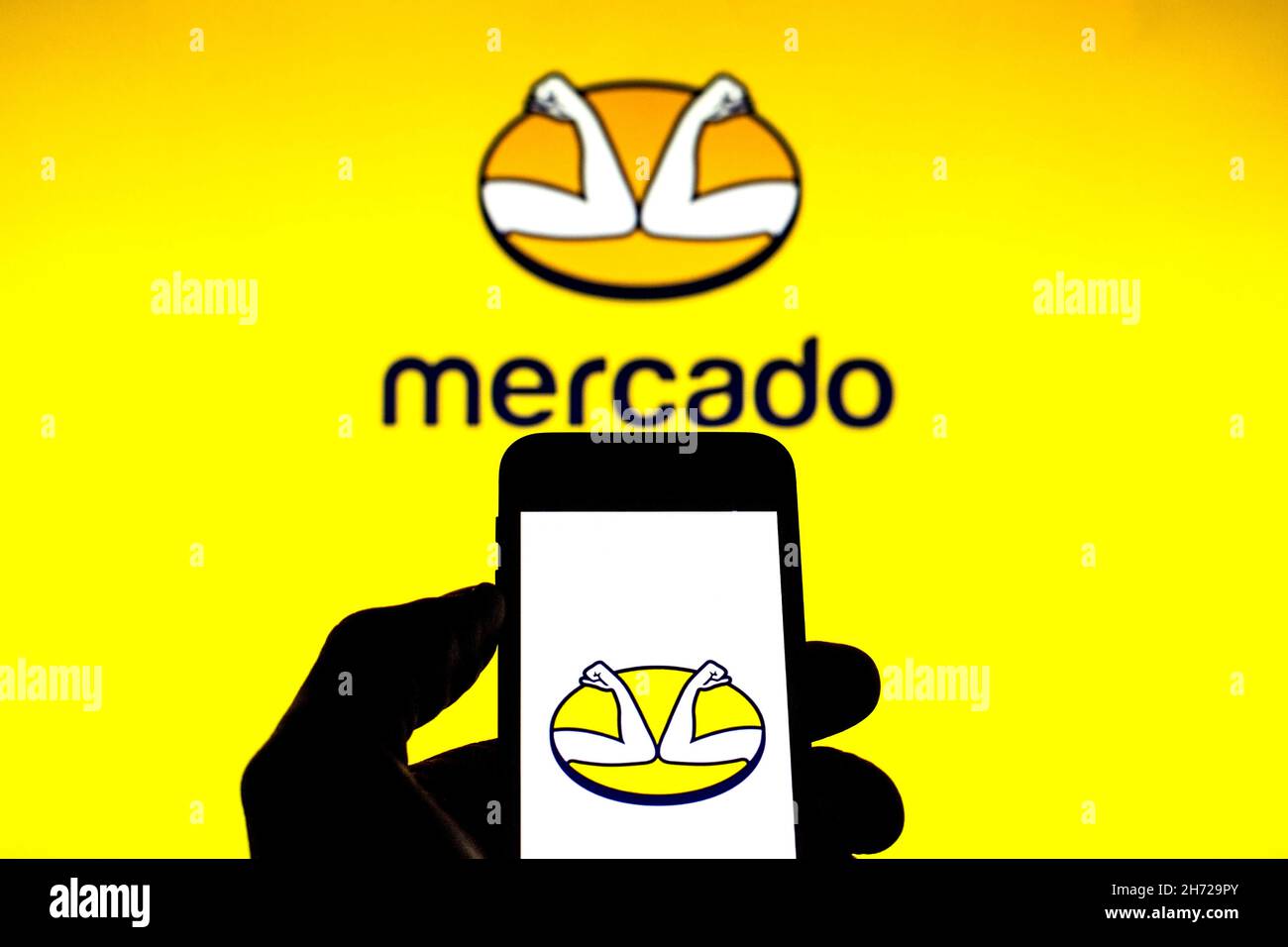 In this photo illustration, a MercadoLibre logo is seen on a smartphone ...