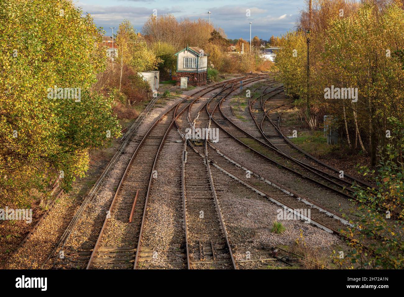 Warrington Bank Quay station, to be redeveloped as part of a new line to Marsden and Leeds through Manchester. Picture shows the low level line, Stock Photo