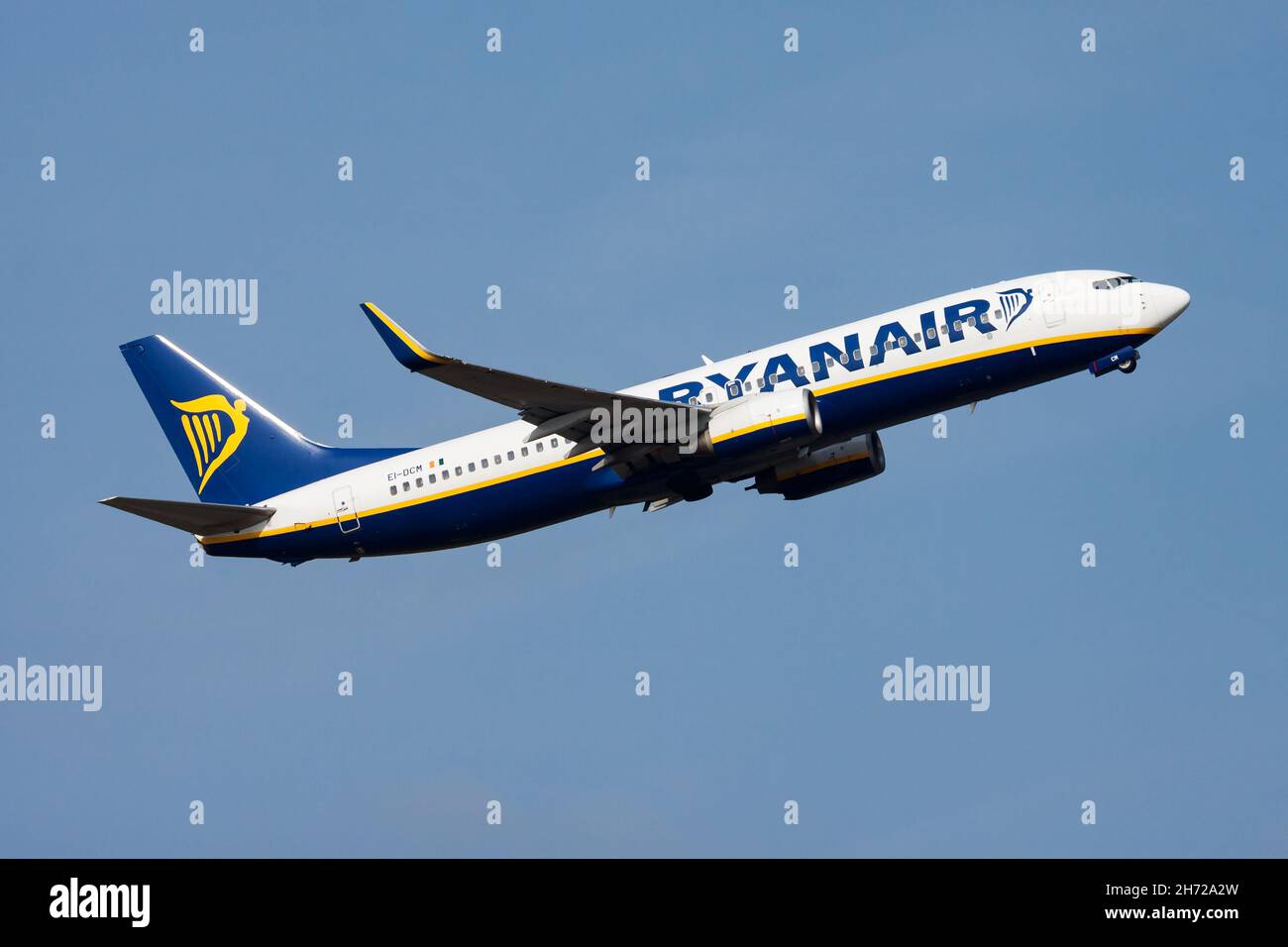 Eindhoven, Netherlands - April 16, 2015: Ryanair passenger plane at airport. Schedule flight travel. Aviation and aircraft. Air transport. Global inte Stock Photo