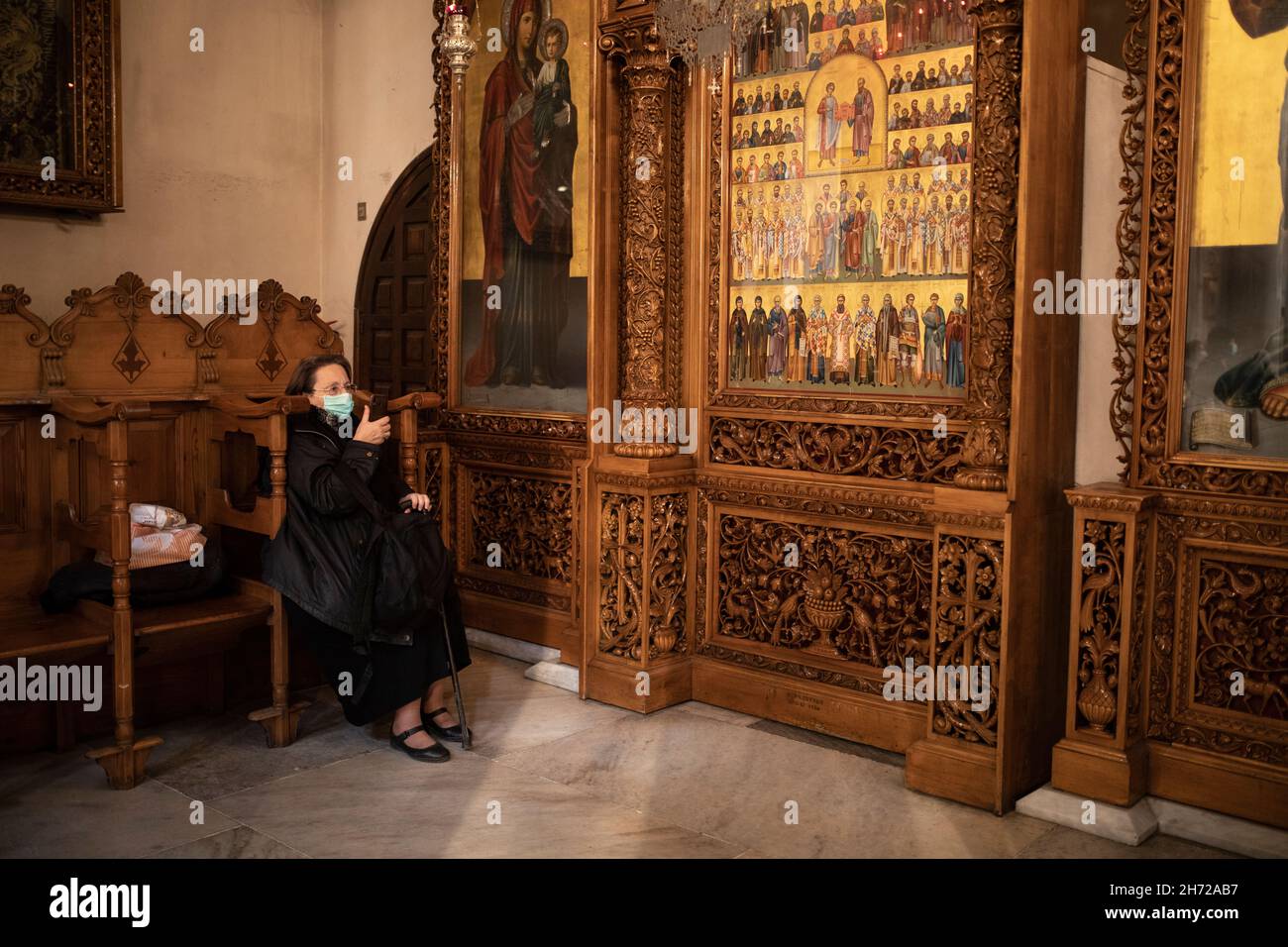 Doxology at the Church of St. Demetrius, the patron Saint of Thessaloniki, in presence of the President of the Hellenic Republic, Katerina Sakellaropo Stock Photo