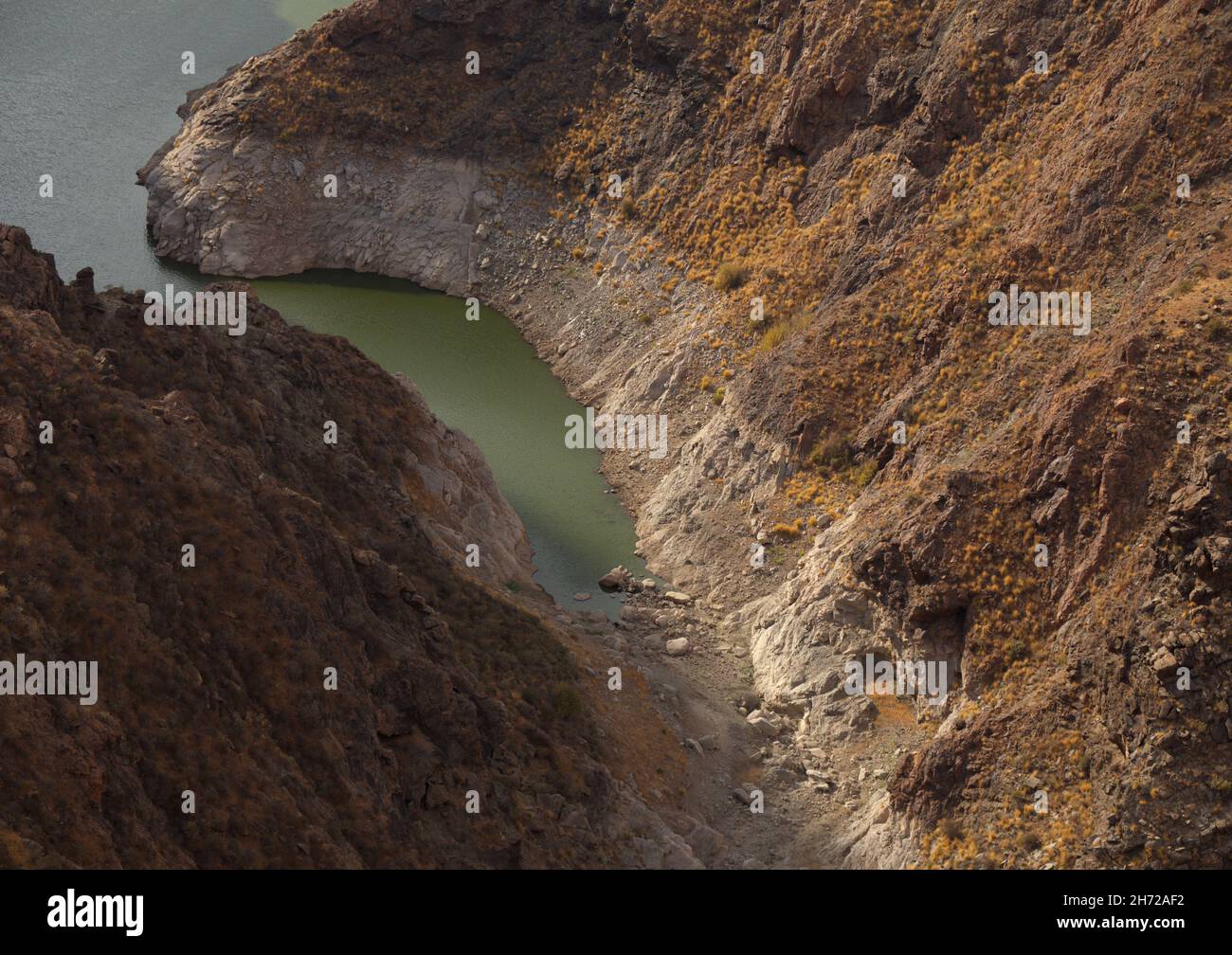 Gran Canaria, landscape of the central montainous part of the island around freshwater reservoir  Presa del Parralillo, viewpoint Mirador del Molino Stock Photo