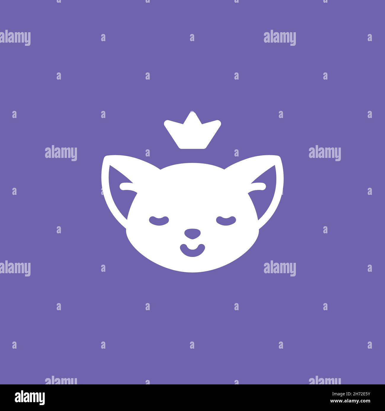 Fennec cute animal logo concept with big ears and crown on violet background Stock Vector