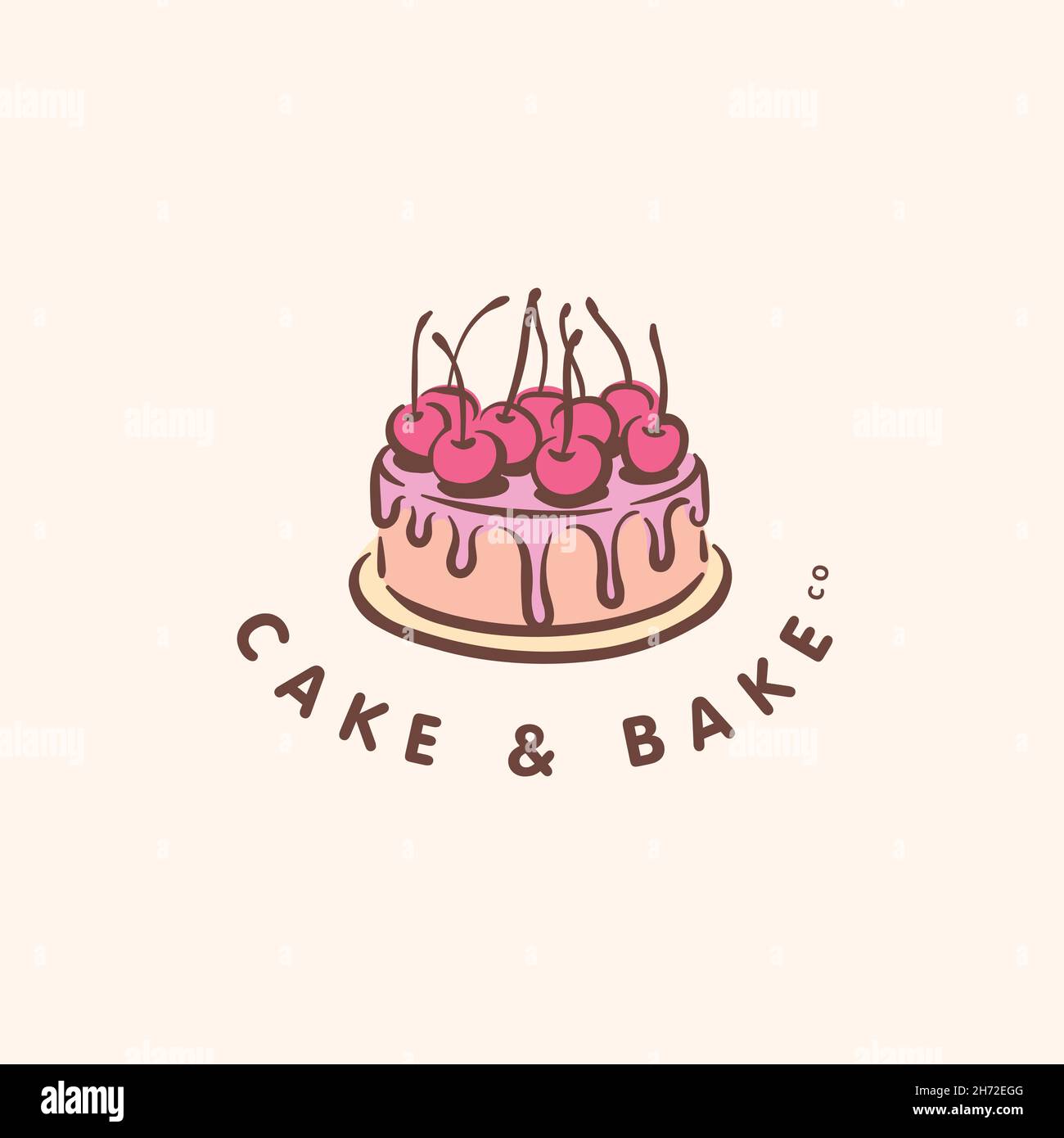 Cake bakery concept logo with cherry Stock Vector