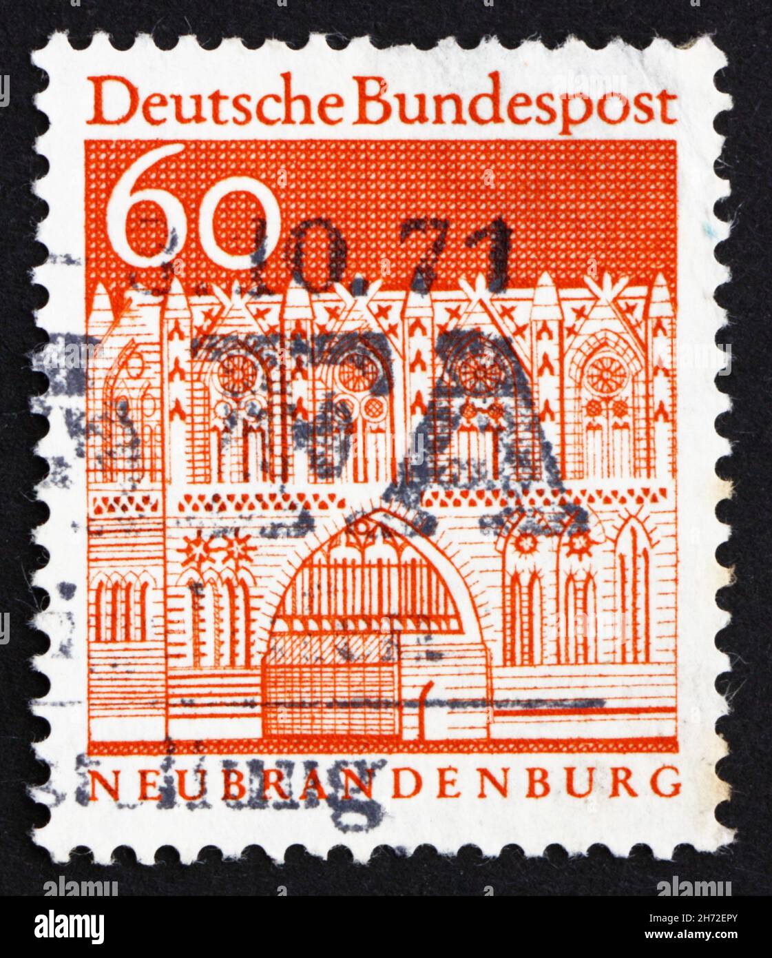 GERMANY - CIRCA 1967: a stamp printed in the Germany shows Treptow Gate, Neubrandenburg, circa 1967 Stock Photo