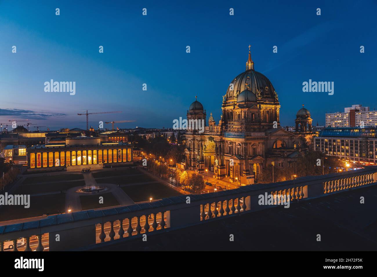 Scenic view of Berlin Cathedral in Berlin, Germany during nighttime ...
