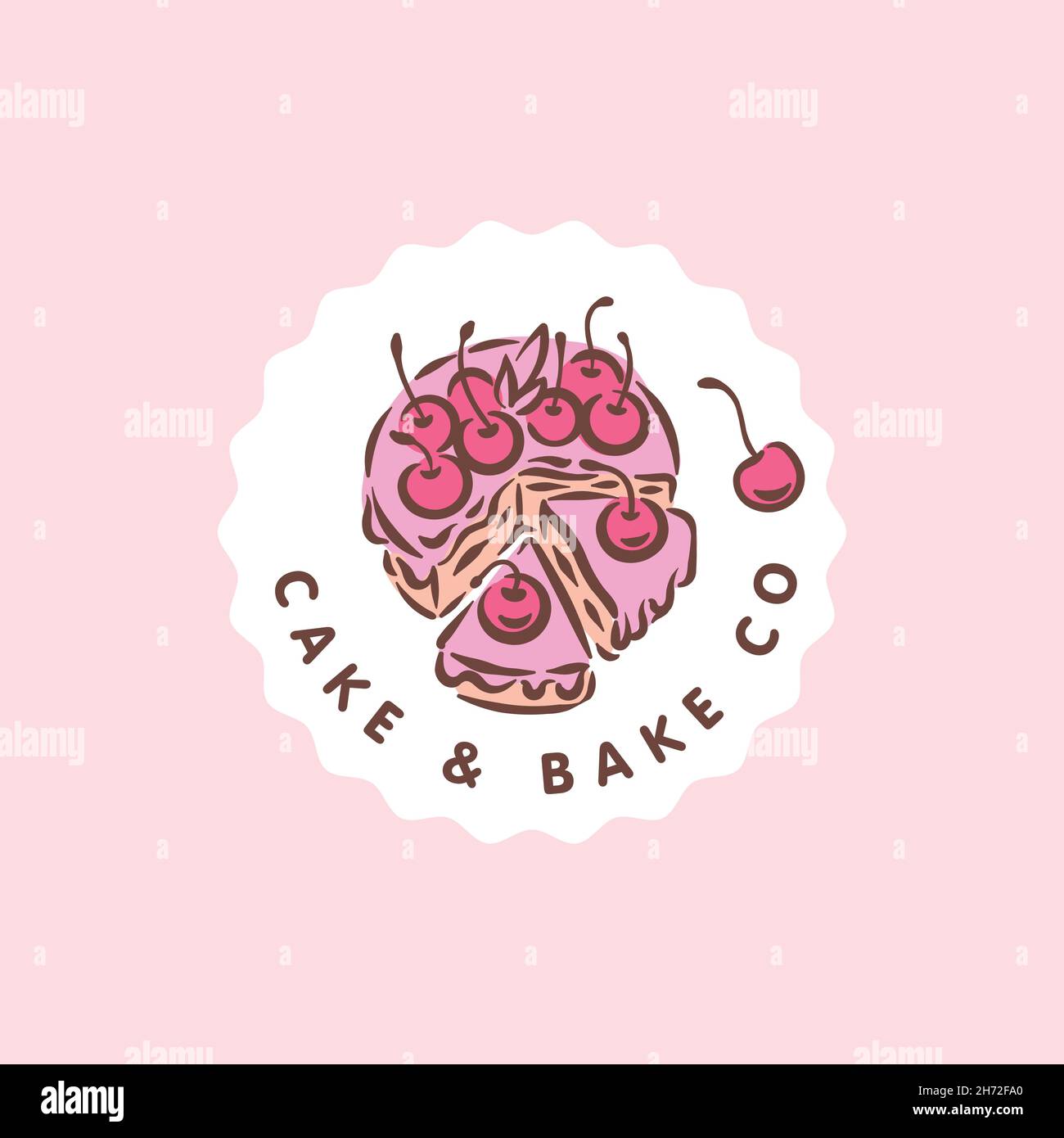Cake bakery concept logo on pink background Stock Vector