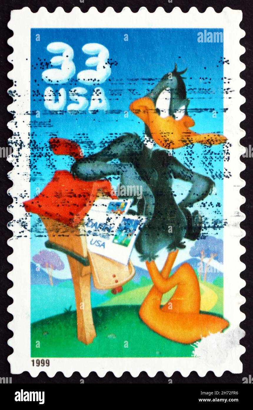 UNITED STATES OF AMERICA - CIRCA 1999: a stamp printed in the USA shows Daffy Duck, Animal Cartoon Character, circa 1999 Stock Photo