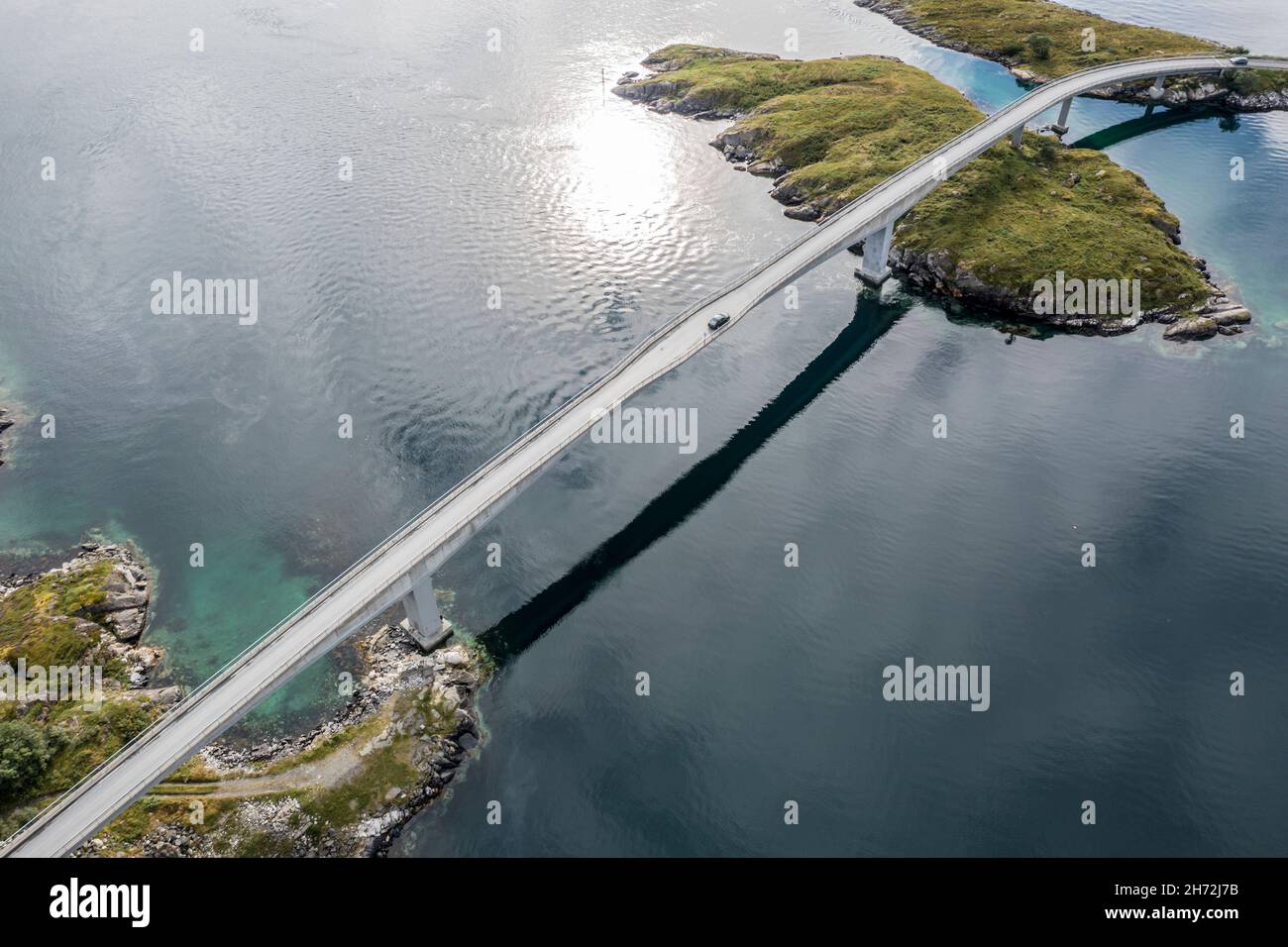 Aerial view of bridge connecting islands at the norwegian coast, Norway Stock Photo