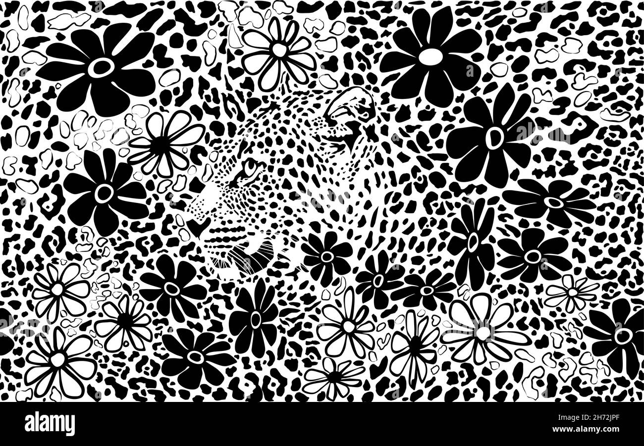 Background formed by leopard and flowers Stock Vector