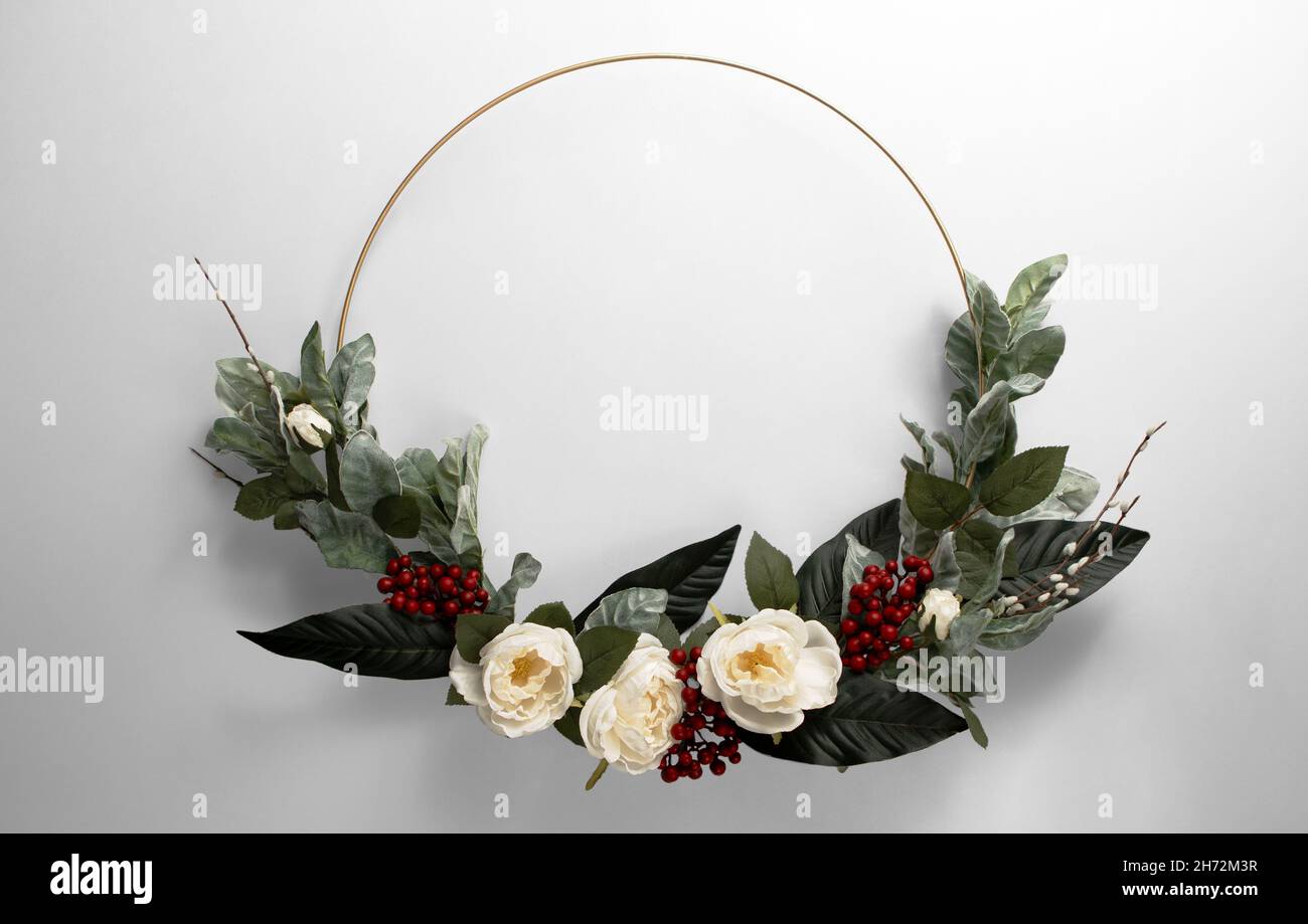 Beautiful Modern Christmas Wreath with White Background Stock Photo - Alamy