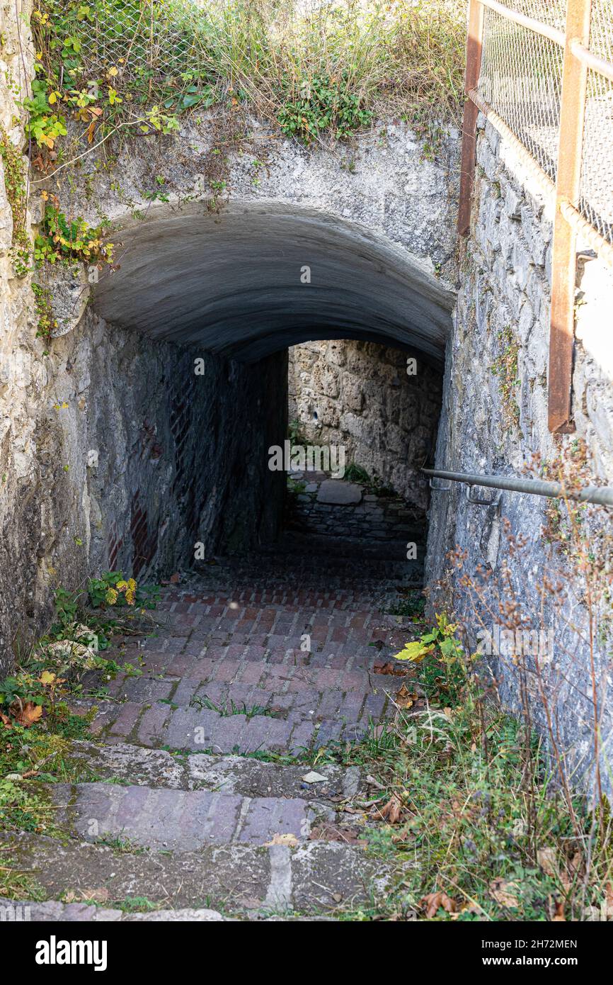 Secret passage through the walls of the castle Stock Photo