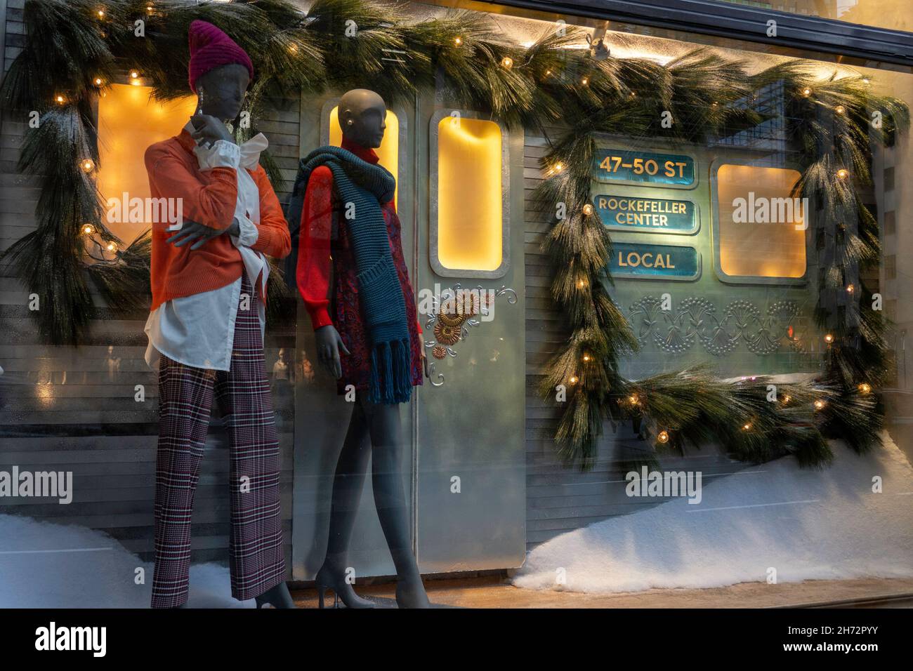 Anthropologie store window at Christmas time, New York City, USA  2021 Stock Photo