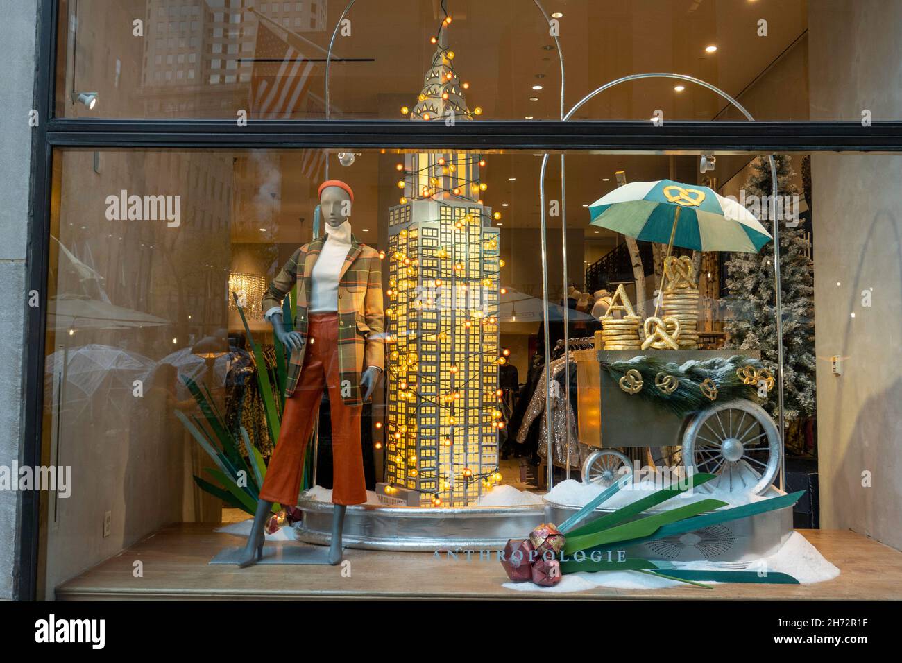 Anthropologie store window at Christmas time, New York City, USA 2021