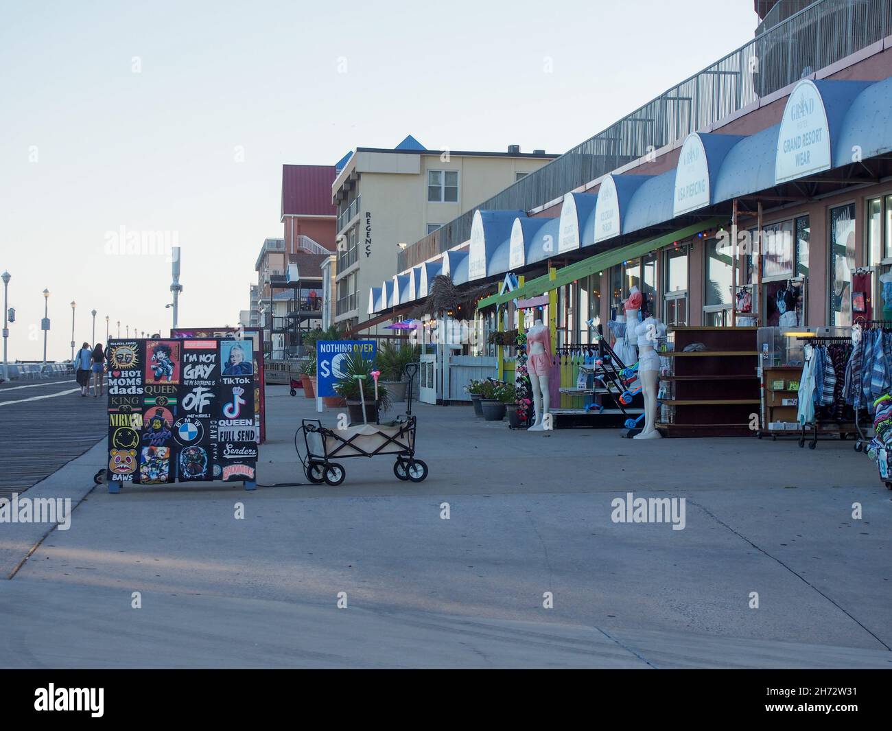 View of the boardwalk at Ocean City, Maryland, USA, 2021, © Katharine Andriotis Stock Photo
