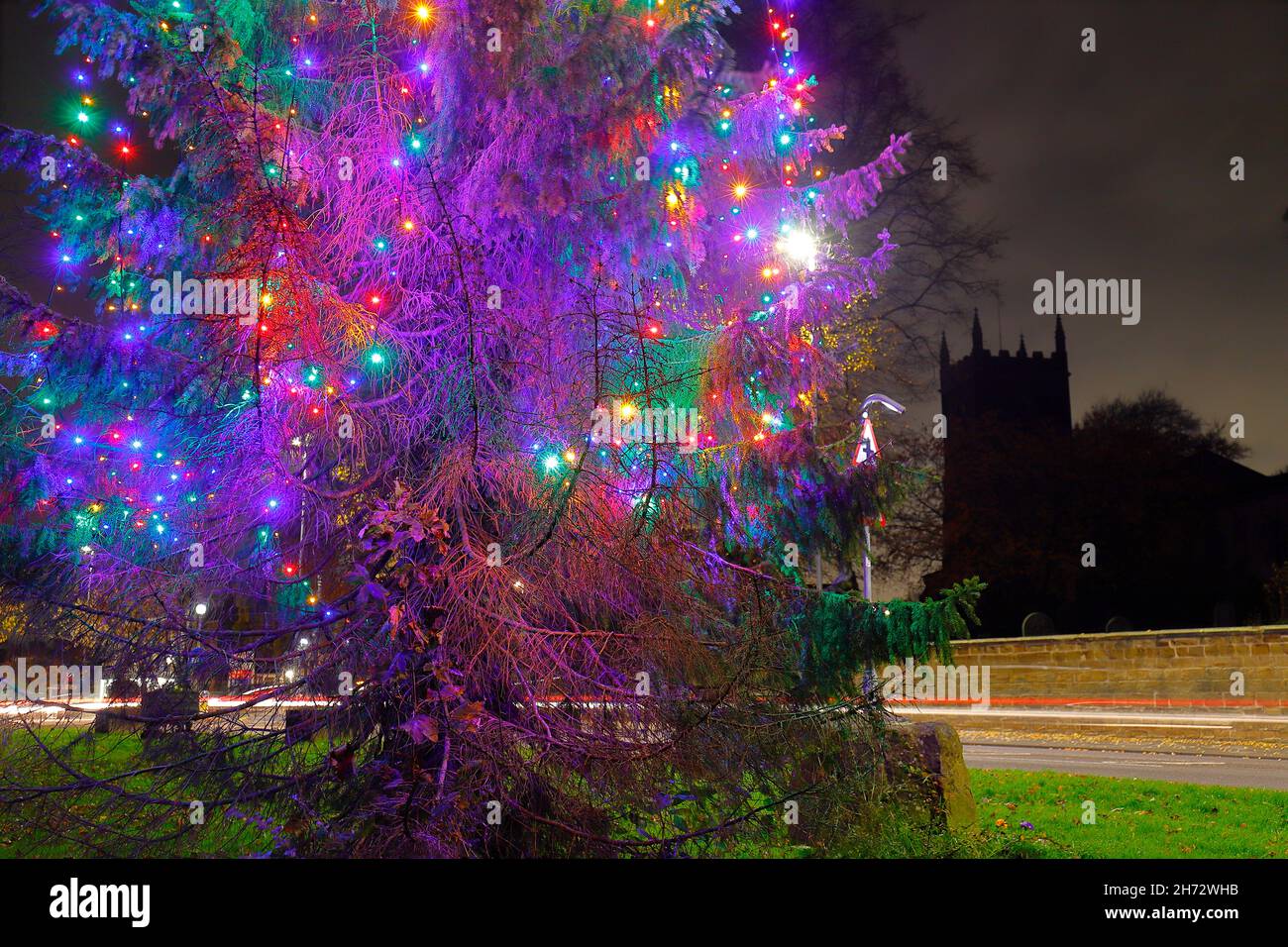 Christmas Tree in the East Leeds village of Swillington Stock Photo Alamy