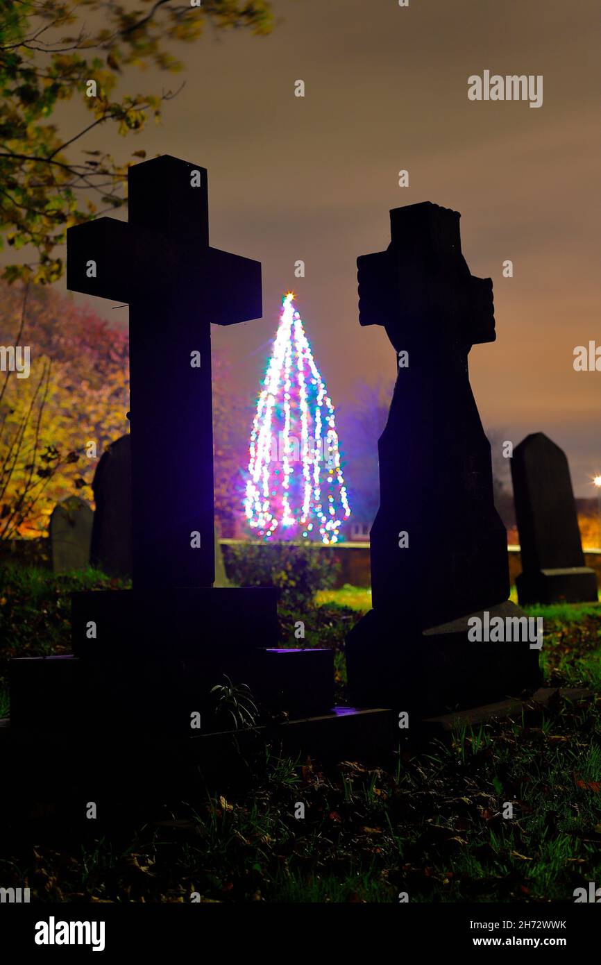 Christmas Tree in the East Leeds village of Swillington Stock Photo Alamy