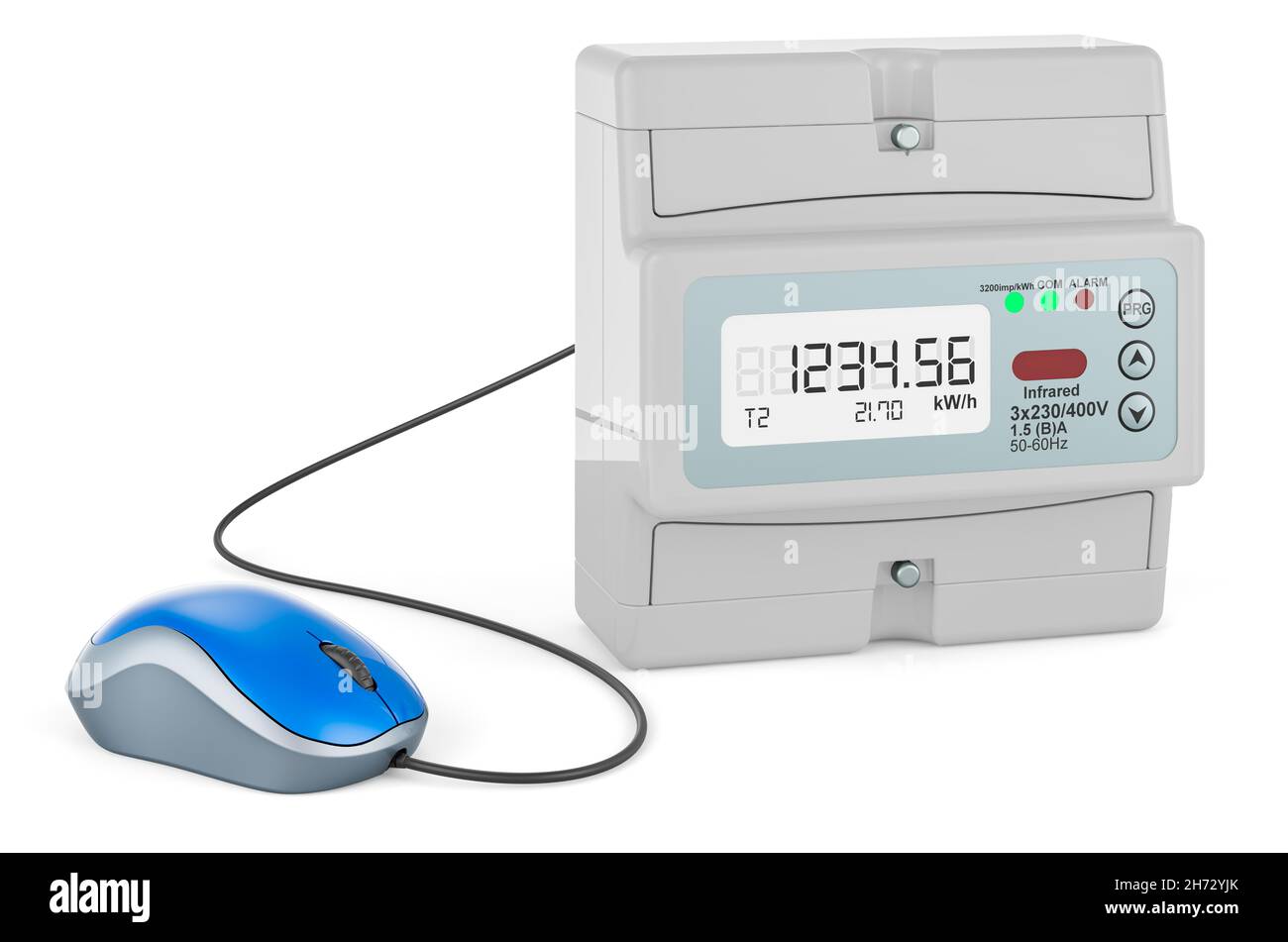 Emeter Computer Screen Electric meter with computer mouse. 3D rendering isolated on white ...