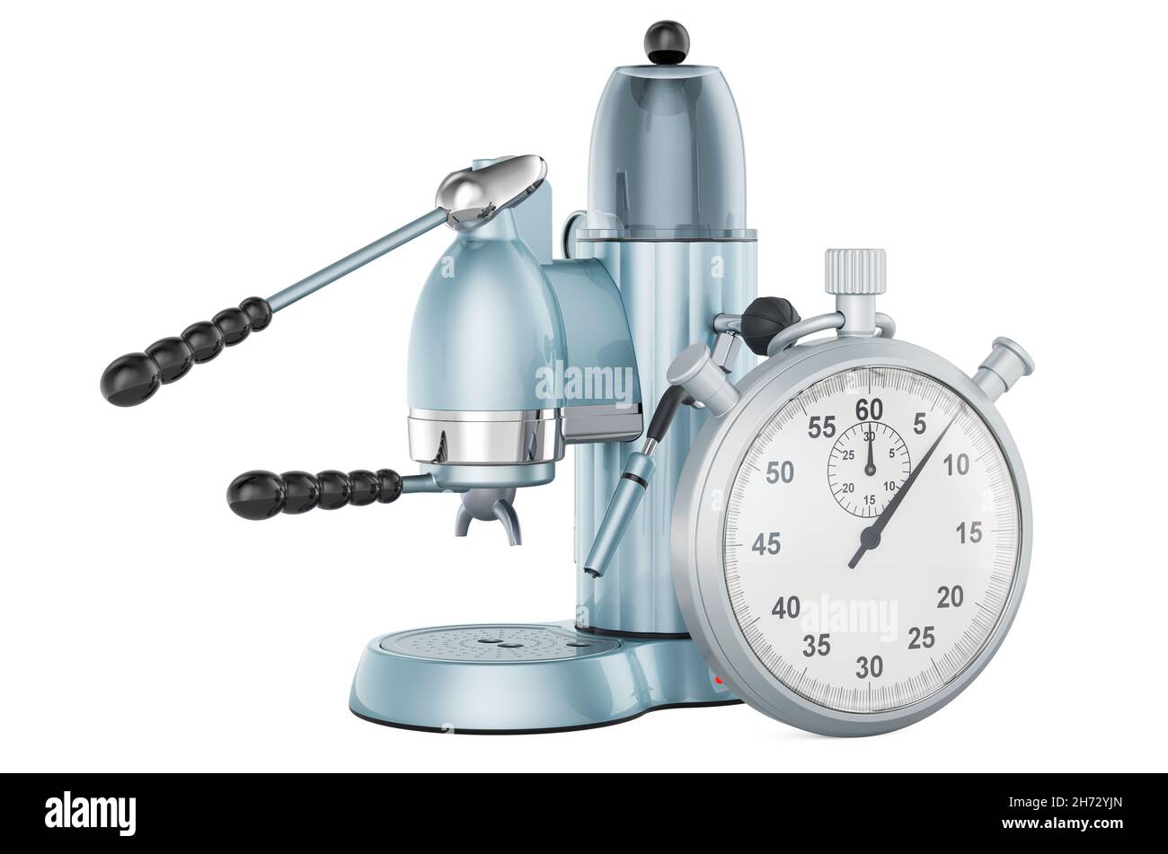 Coffee machine with stopwatch, 3D rendering isolated on white